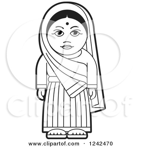 Clipart of a Black and White Indian Lady - Royalty Free Vector Illustration by Lal Perera