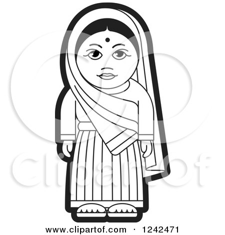 Clipart of a Black and White Indian Lady 2 - Royalty Free Vector Illustration by Lal Perera