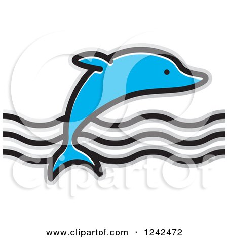Clipart of a Leaping Dolphin and Waves - Royalty Free Vector Illustration by Lal Perera