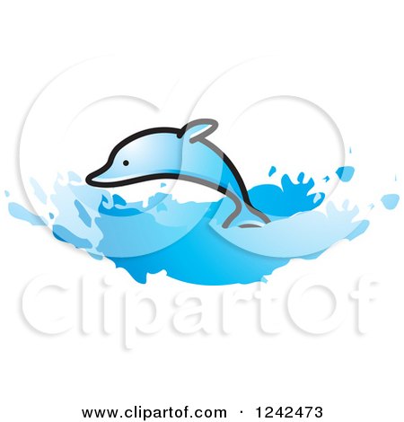 Clipart of a Leaping Dolphin and Splashing Waves - Royalty Free Vector Illustration by Lal Perera