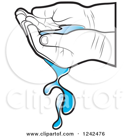 Clipart of Black and White Child's Hands with Blue Water - Royalty Free Vector Illustration by Lal Perera