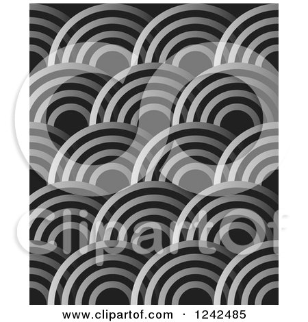 Clipart of a Background of Grayscale Half Circles on Black - Royalty Free Vector Illustration by Lal Perera