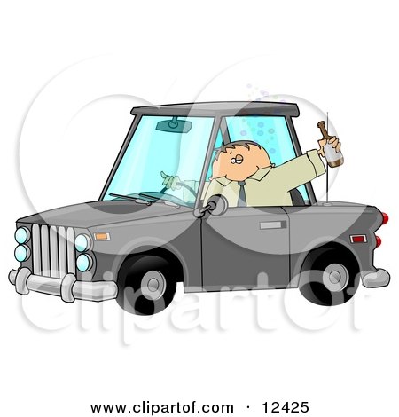 Drunk Male Alcoholic Putting Others at Risk While Operating a Vehicle and Drinking a Bottle of Beer Clipart Illustration by djart
