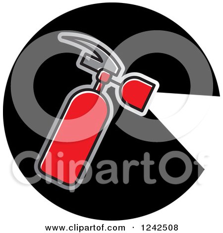 Clipart of a Red Fire Extinguisher Spraying in a Black Circle - Royalty Free Vector Illustration by Lal Perera