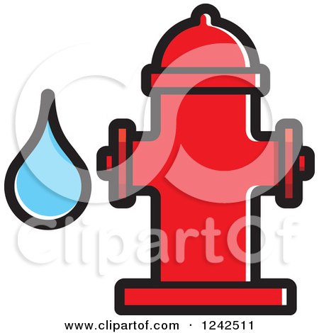 Clipart of a Red Fire Hydrant and Water Drop - Royalty Free Vector Illustration by Lal Perera