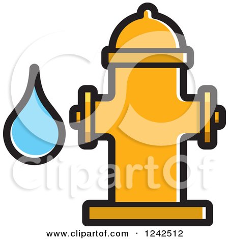 Clipart of a Yellow Fire Hydrant and Water Drop - Royalty Free Vector Illustration by Lal Perera