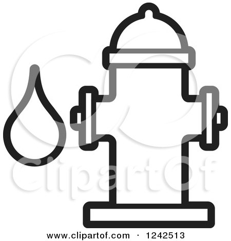 Clipart of a Black and White Fire Hydrant and Water Drop - Royalty Free Vector Illustration by Lal Perera