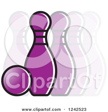 Clipart of a Purple Bowling Ball and Pins - Royalty Free Vector Illustration by Lal Perera