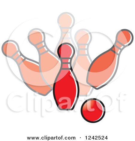 Clipart of a Red Bowling Ball and Pins - Royalty Free Vector Illustration by Lal Perera