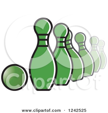 Clipart of a Green Bowling Ball and Pins - Royalty Free Vector Illustration by Lal Perera