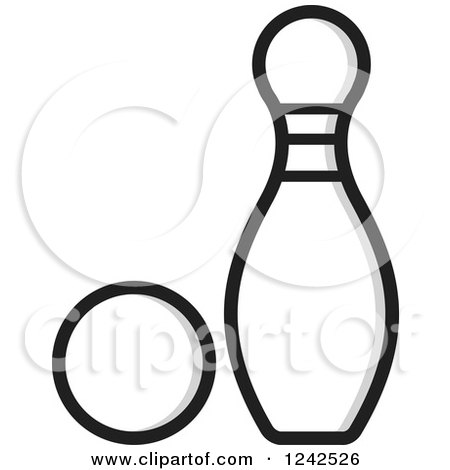 Clipart of a Grayscale Bowling Ball and Pin - Royalty Free Vector Illustration by Lal Perera