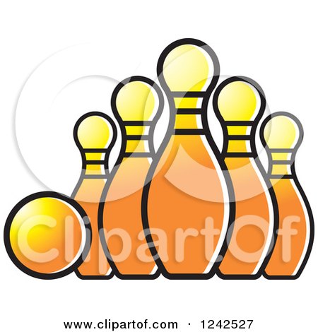 Clipart of an Orange Bowling Ball and Pins - Royalty Free Vector Illustration by Lal Perera