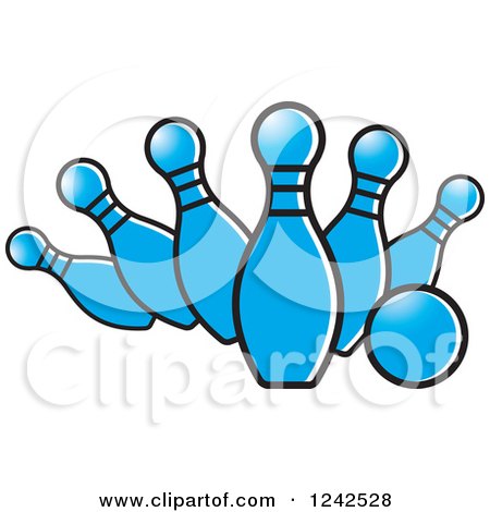 Clipart of a Blue Bowling Ball and Pins - Royalty Free Vector Illustration by Lal Perera