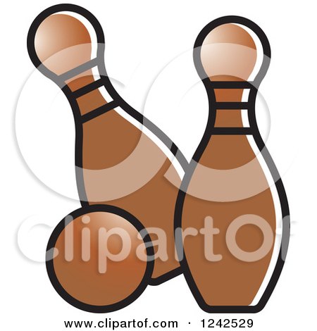 Clipart of a Brown Bowling Ball and Pins - Royalty Free Vector Illustration by Lal Perera