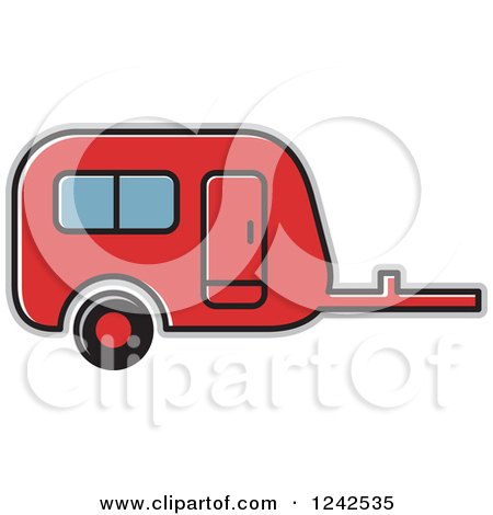 Clipart of a Red Caravan Camper Trailer - Royalty Free Vector Illustration by Lal Perera