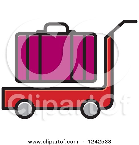 Clipart of a Red Luggage Cart and Purple Suitcase - Royalty Free Vector Illustration by Lal Perera