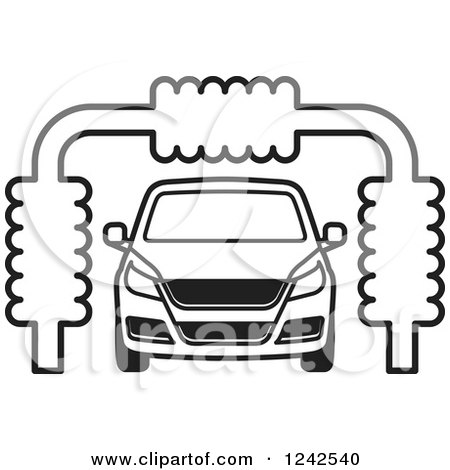 Clipart of a B;ack and White Automobile in a Car Wash - Royalty Free Vector Illustration by Lal Perera