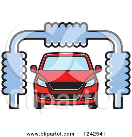 Clipart of a Red Automobile in a Car Wash - Royalty Free Vector Illustration by Lal Perera