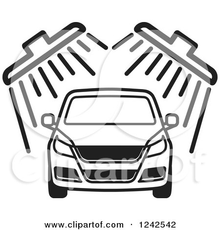 Clipart of a B;ack and White Automobile in a Car Wash 2 - Royalty Free Vector Illustration by Lal Perera