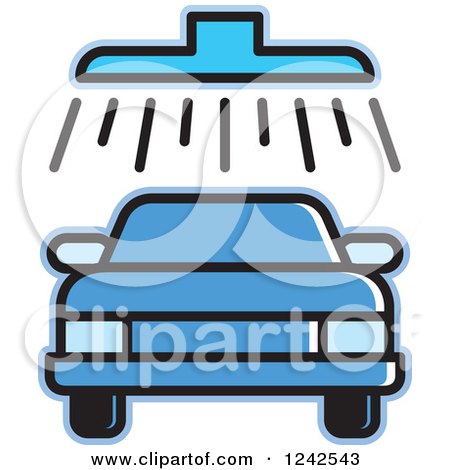 Clipart of a Blue Automobile in a Car Wash - Royalty Free Vector Illustration by Lal Perera