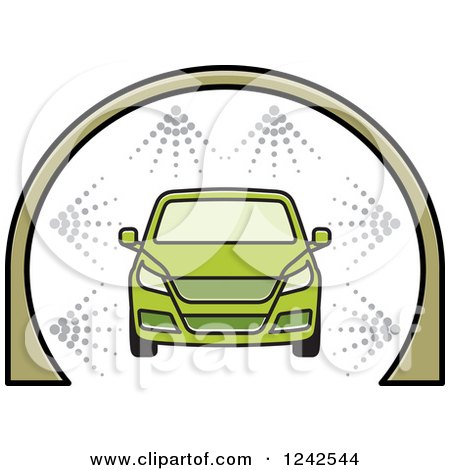 Clipart of a Green Automobile in a Car Wash - Royalty Free Vector Illustration by Lal Perera