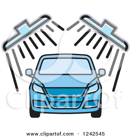 Clipart of a Blue Automobile in a Car Wash 2 - Royalty Free Vector Illustration by Lal Perera