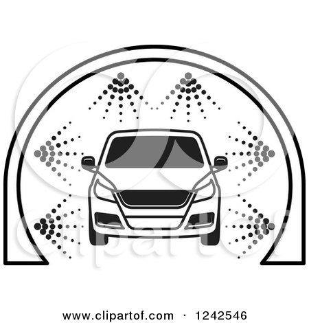 Clipart of a B;ack and White Automobile in a Car Wash 3 - Royalty Free Vector Illustration by Lal Perera
