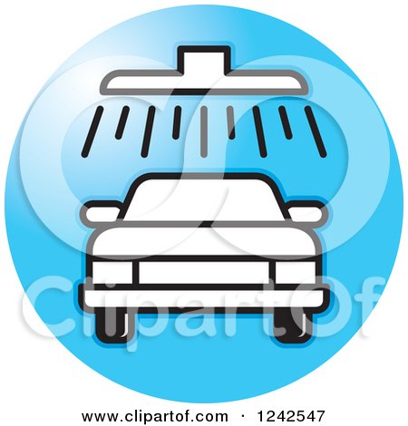 Clipart of a Black and White Automobile in a Car Wash over a Blue Circle - Royalty Free Vector Illustration by Lal Perera