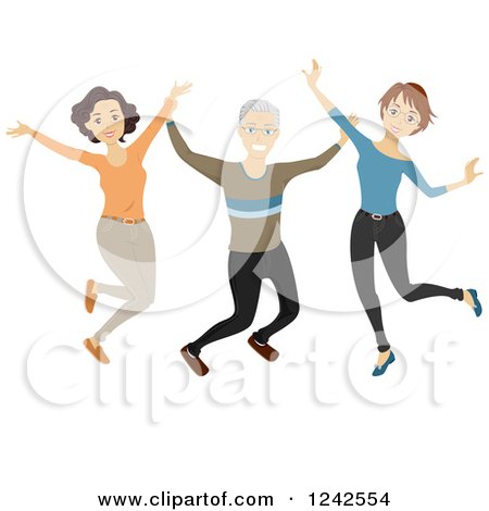 Clipart of a Happy Senior Man and Women Jumping - Royalty Free Vector Illustration by BNP Design Studio