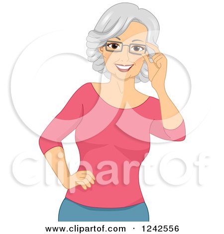 Clipart of a Happy Caucasian Senior Woman Touching Her Eyeglasses - Royalty Free Vector Illustration by BNP Design Studio