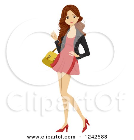 Clipart of a Young Woman in a Short Red Dress and Heels - Royalty Free Vector Illustration by BNP Design Studio
