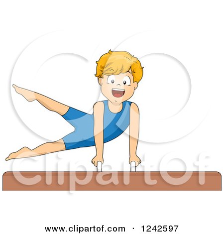 Clipart of a Happy Gymnast Boy Performing on a Pommel Horse - Royalty Free Vector Illustration by BNP Design Studio