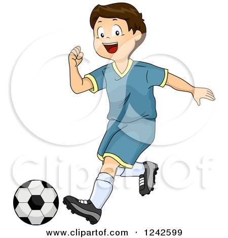 Clipart of a Happy Boy Playing Soccer - Royalty Free Vector Illustration by BNP Design Studio