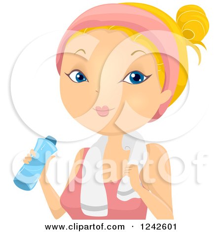 Clipart of a Blond Woman Wearing a Headband and Drinking from a Water BottleR - Royalty Free Vector Illustration by BNP Design Studio