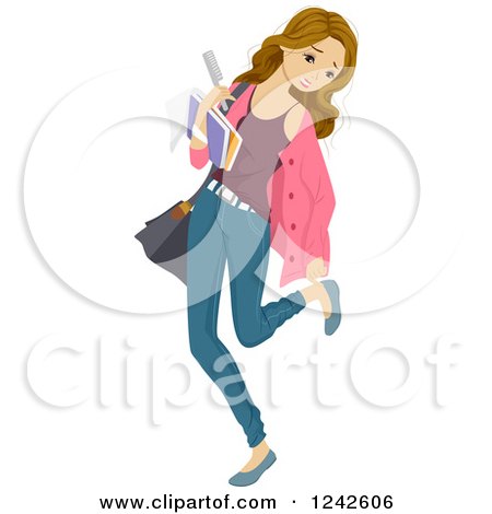 Clipart of a Late Teen Girl Rushing to Get to School - Royalty Free Vector Illustration by BNP Design Studio