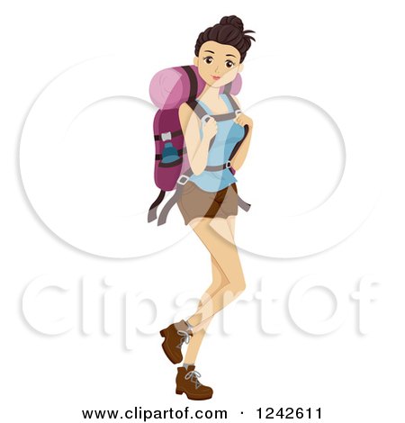 Clipart of a Young Woman with a Hiking Backpack - Royalty Free Vector Illustration by BNP Design Studio