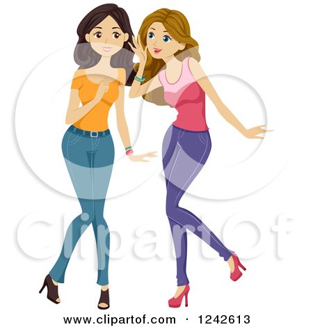 Clipart of Young Women Discussing Gossip - Royalty Free Vector Illustration by BNP Design Studio