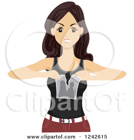 Clipart of a Mad Teen Girl Tearing Apart a Picture After a Breakup - Royalty Free Vector Illustration by BNP Design Studio
