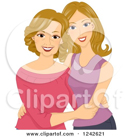 Clipart of a Caucasian Woman Embracing Her Middle Aged Mom - Royalty Free Vector Illustration by BNP Design Studio