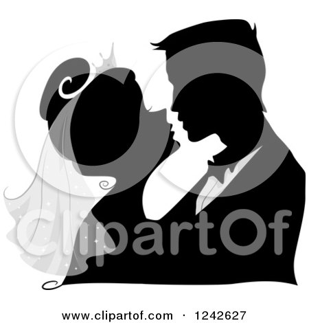Clipart of a Silhouetted Bride and Groom About to Kiss - Royalty Free Vector Illustration by BNP Design Studio