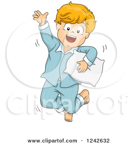 Clipart of a Happy Red Haired Boy Jumping in His Pjs - Royalty Free Vector Illustration by BNP Design Studio