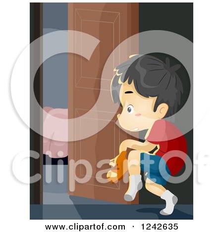Clipart of a Boy Sneaking out of the House - Royalty Free Vector Illustration by BNP Design Studio