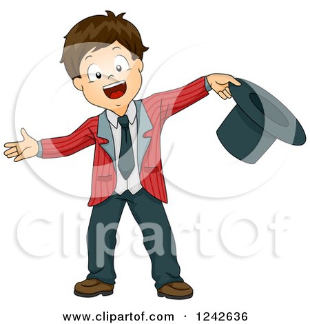 Clipart of a Boy Welcoming an Audience with His Top Hat in Hand - Royalty Free Vector Illustration by BNP Design Studio