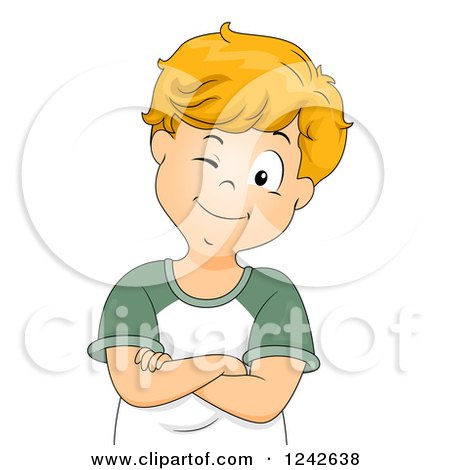 Clipart of a Winking Caucasian Boy with Folded Arms - Royalty Free Vector Illustration by BNP Design Studio