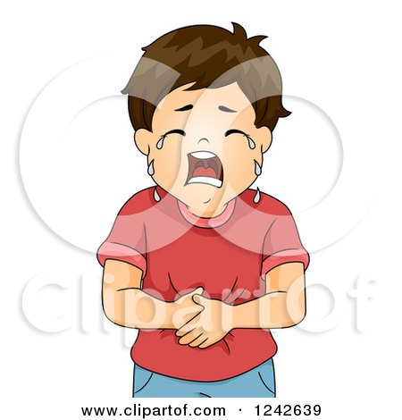 Clipart of a Boy Crying and Holding His Tummy - Royalty Free Vector Illustration by BNP Design Studio