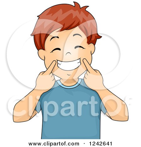 Clipart of a Happy Red Haired Boy Pulling up His Mouth to Form a Big Smile - Royalty Free Vector Illustration by BNP Design Studio
