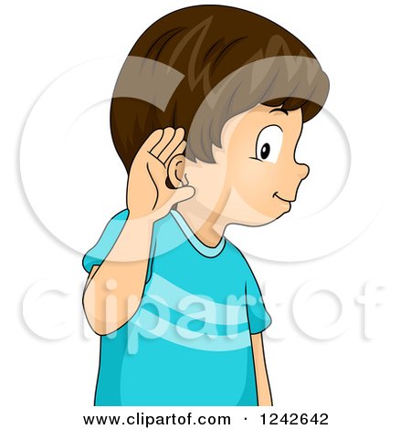 Clipart of a Boy Cupping His Ear to Hear - Royalty Free Vector Illustration by BNP Design Studio