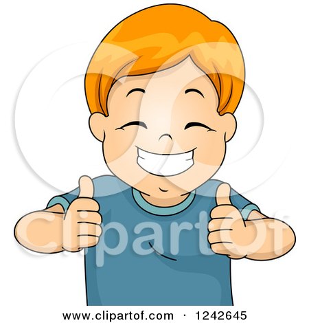 Clipart of a Pleased Red Haired Boy Holding Two Thumbs up - Royalty Free Vector Illustration by BNP Design Studio