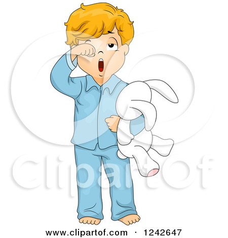 Clipart of a Tired Boy Rubbing His Eyes and Yawning in His Pajamas - Royalty Free Vector Illustration by BNP Design Studio