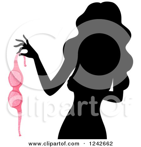 Clipart of a Silhouetted Woman Holding a Pink Bra - Royalty Free Vector Illustration by BNP Design Studio